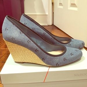 ⚓ ❇ NIB ❇ Sole Society Blue Anchor Espadrille Wedges, Size 8.5 ⚓️